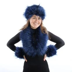 Luxe Bontmuts Donkerblauw -Vakantie Feest Winkel bont accessoires blauw
