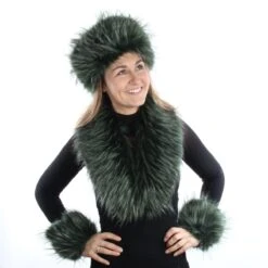 Luxe Bontmuts Flessengroen -Vakantie Feest Winkel bont accessoires groen gemeleerd 1