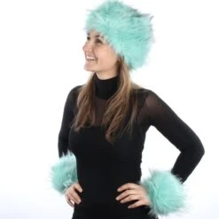 Luxe Bontmuts Mint -Vakantie Feest Winkel bont accessoires turquoise