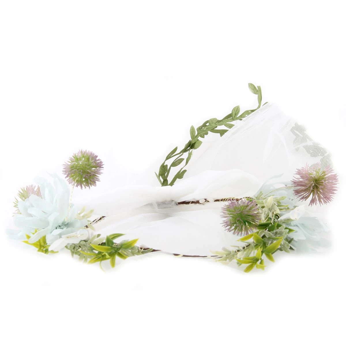 Hoofdband Bloemen Luxe Lila Met Sluier 3 Hoofdband Bloemen Luxe Lila Met Sluier