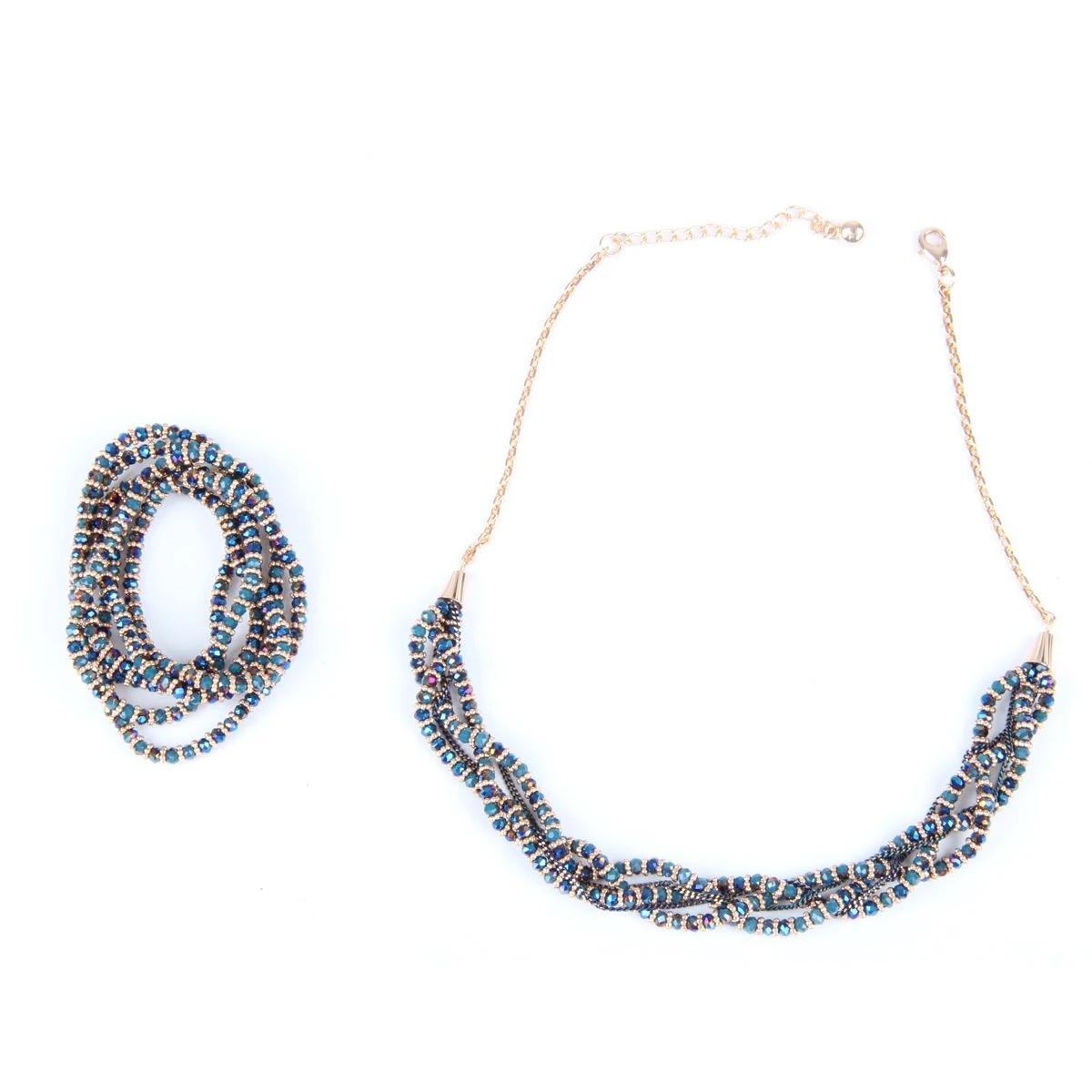 Ketting/Armband Kraaltjes Goud/Blauw 4 Ketting/Armband Kraaltjes Goud/Blauw - Afbeelding 2