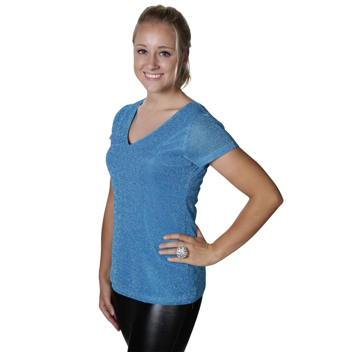 Glitter Top V-Hals Turquoise 3 Glitter Top V-Hals Turquoise