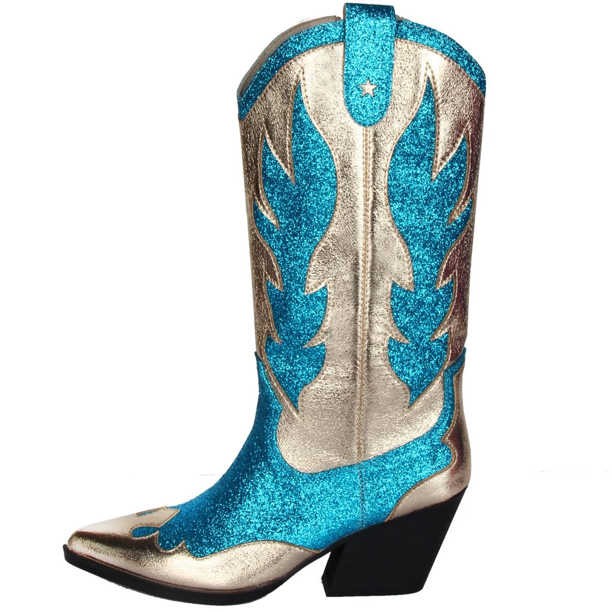 Luxe Cowboy Laarzen Goud/Turquoise Glitter 4 Luxe Cowboy Laarzen Goud/Turquoise Glitter - Afbeelding 2