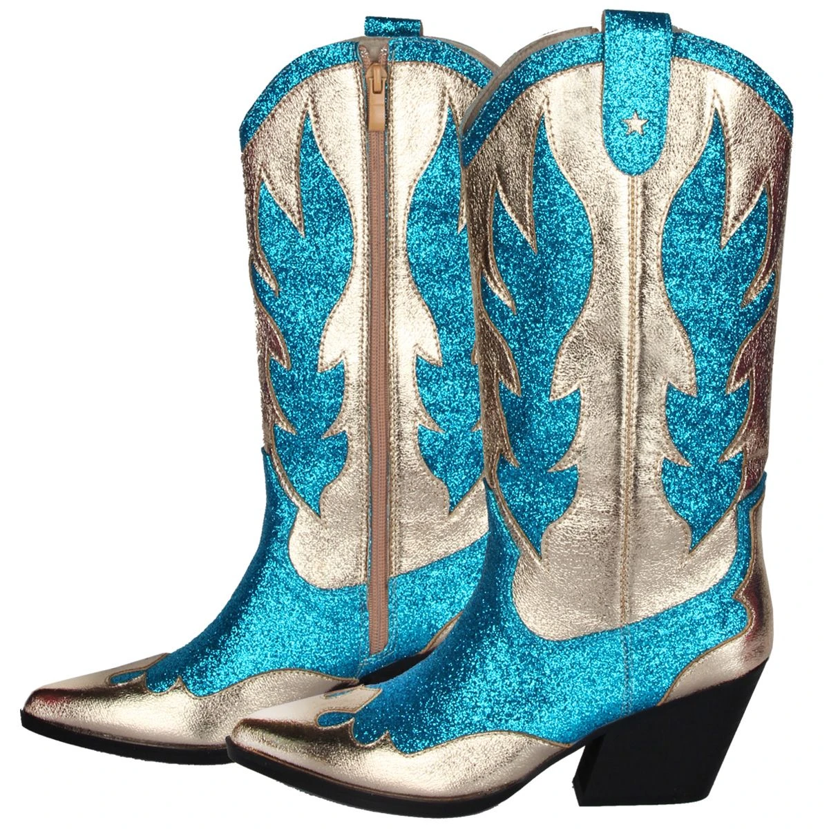 Luxe Cowboy Laarzen Goud/Turquoise Glitter 7 Luxe Cowboy Laarzen Goud/Turquoise Glitter - Afbeelding 5