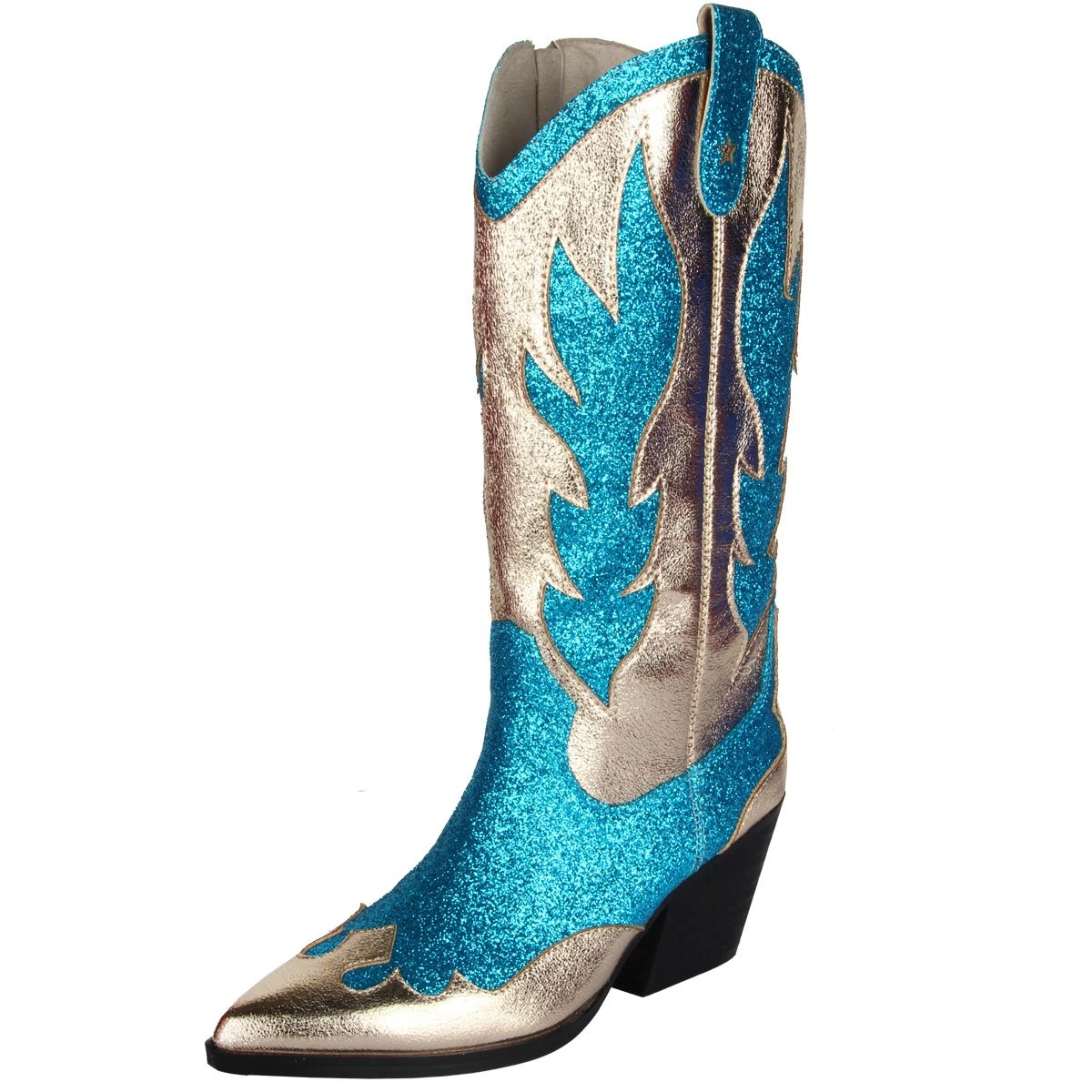 Luxe Cowboy Laarzen Goud/Turquoise Glitter 3 Luxe Cowboy Laarzen Goud/Turquoise Glitter