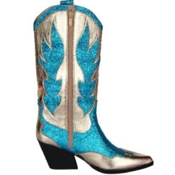 Luxe Cowboy Laarzen Goud/Turquoise Glitter 11 Luxe Cowboy Laarzen Goud/Turquoise Glitter -Vakantie Feest Winkel pwhlaars turq gr