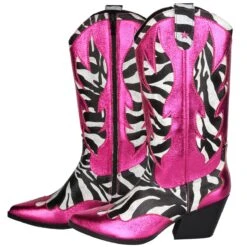 Luxe Cowboy Laarzen Roze/Zebra -Vakantie Feest Winkel pwhlaars zebra 3gr