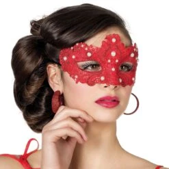 Oogmasker Rood Parels -Vakantie Feest Winkel wil 34390 08 1